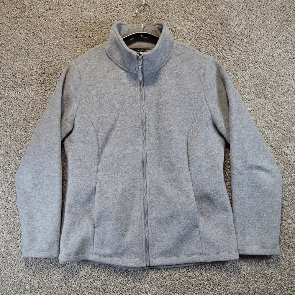 32 Degrees Heat Fleece Jacket Womens Medium Gray Full Zip Mock Neck Soft Cozy